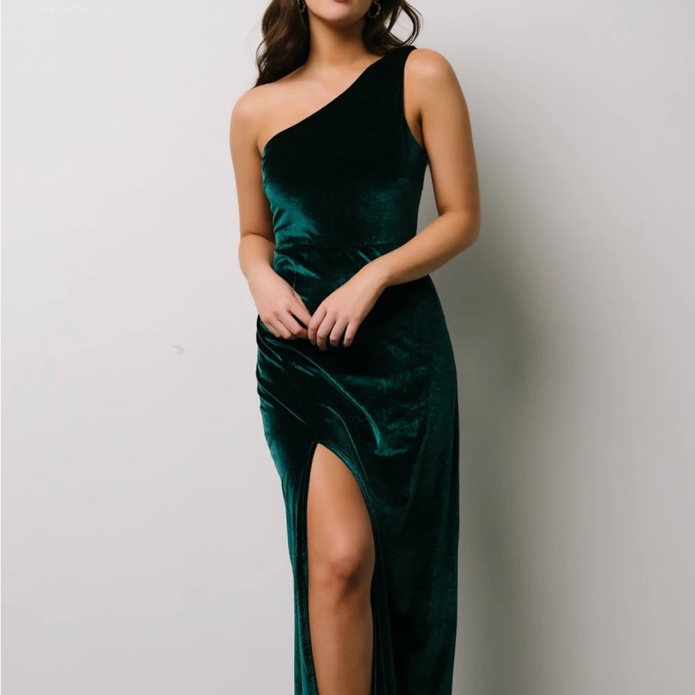 Emerald green velvet bridesmaids dress